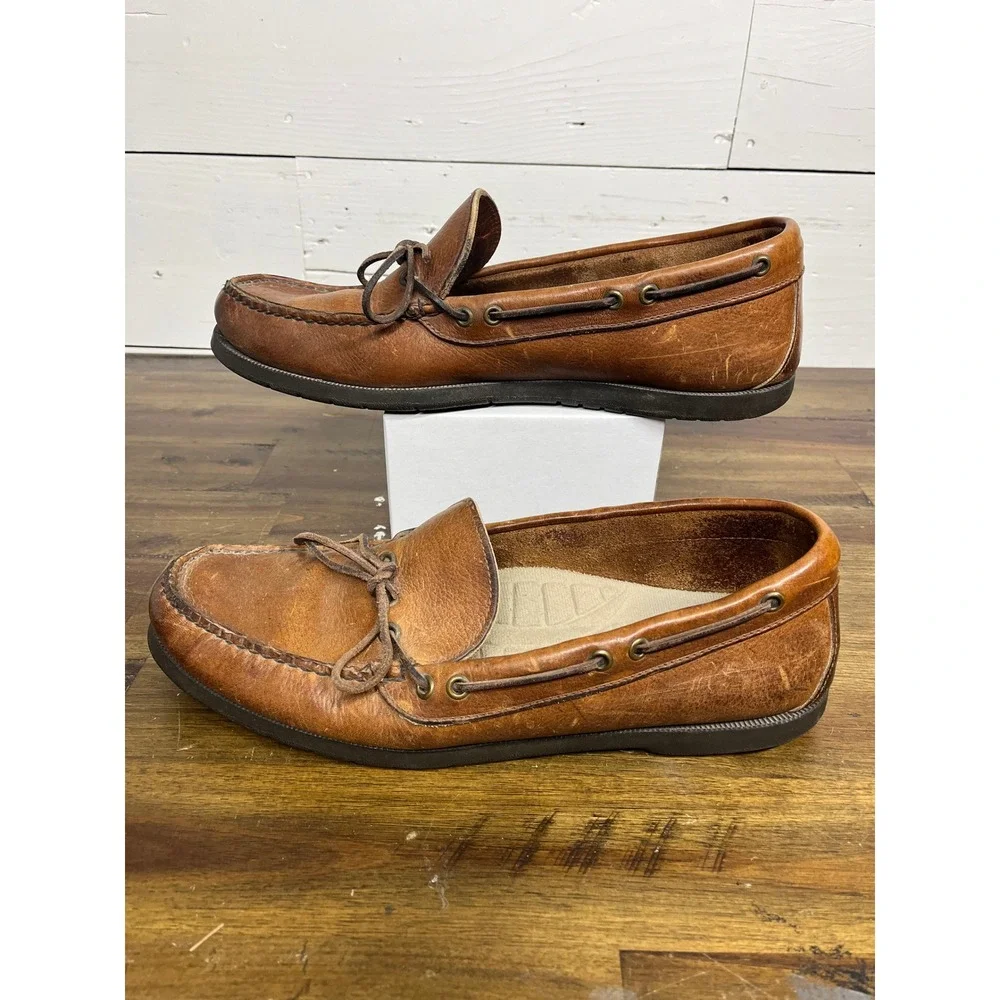 LL Bean Mens Handsewn Camp Mocs Brown Leather Boat Shoes Loafers Slip On